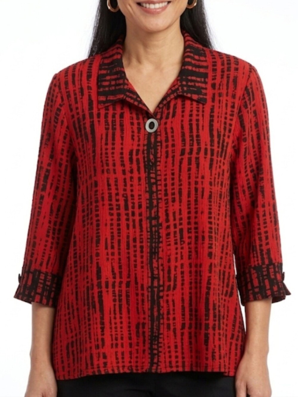 Ali Miles Red And Black Tunic Top Size 1XL Art To Wear